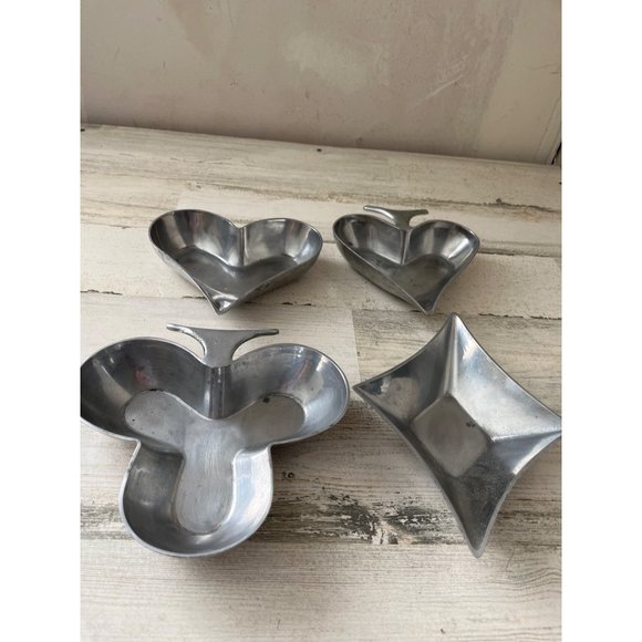 Heart diamond clover silver metal bowls set of four - Picture 1 of 16